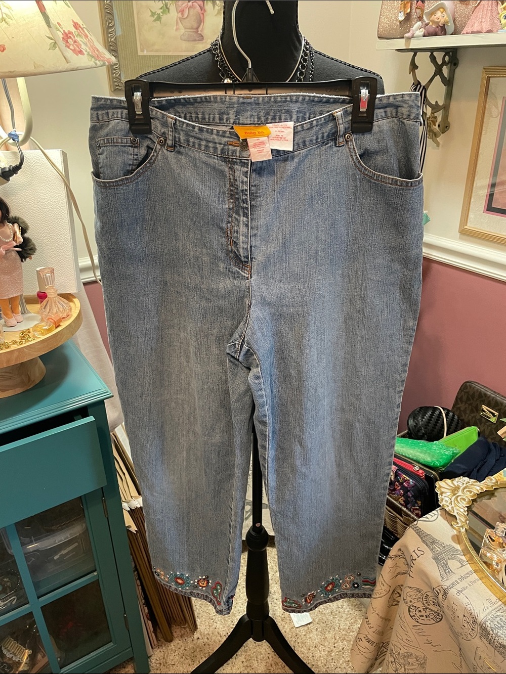 Ruby Rd. Light Blue Cropped Embroidered Hem Jeans